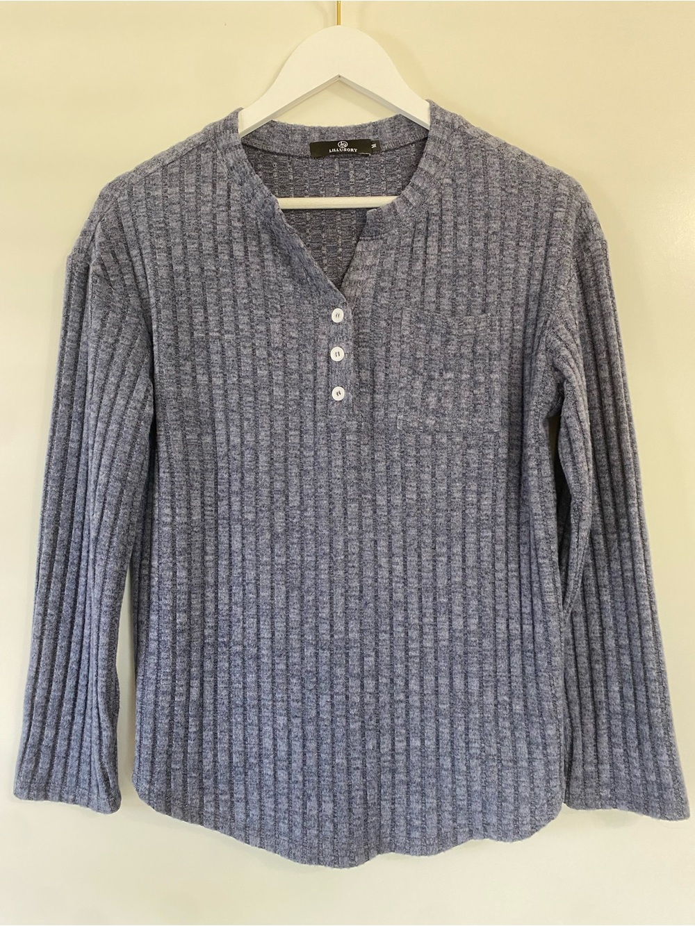 Cozy Ribbed Henley Pajama Set - Heather Blue